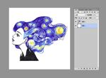 抽象扭曲宇宙发髻星空美女手绘