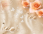 天鹅花卉3D背景墙装饰画