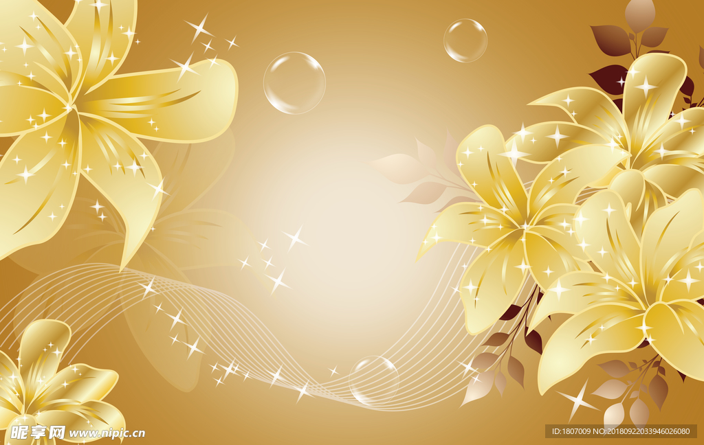 金色花卉背景墙装饰画