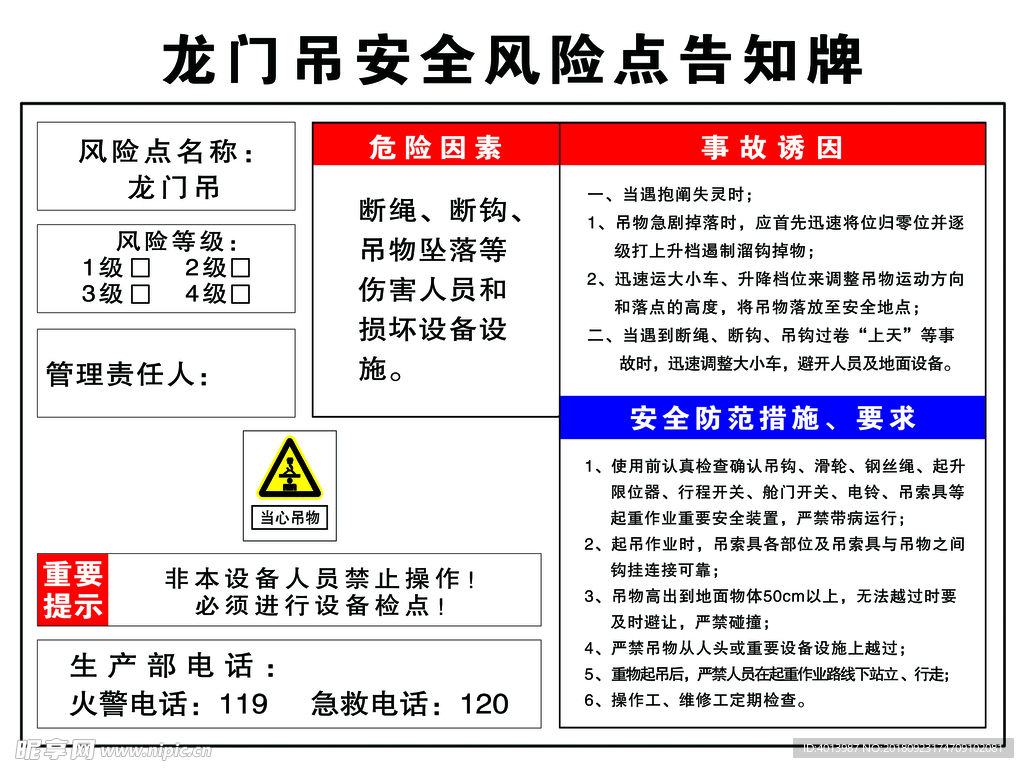 龙门吊安全风险点告知牌