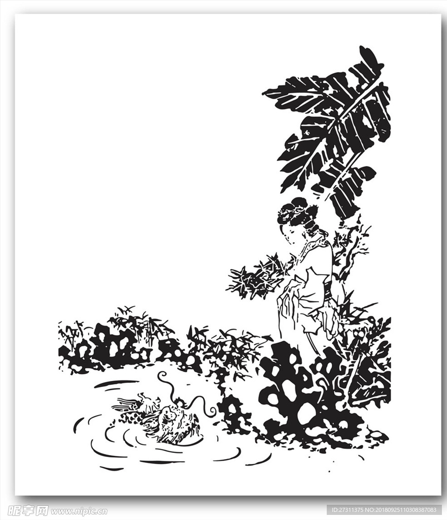 手绘古代建筑矢量素材