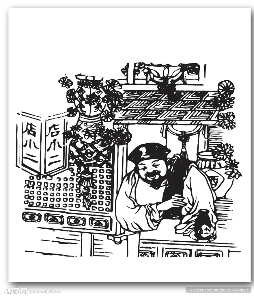 手绘古代建筑矢量素材