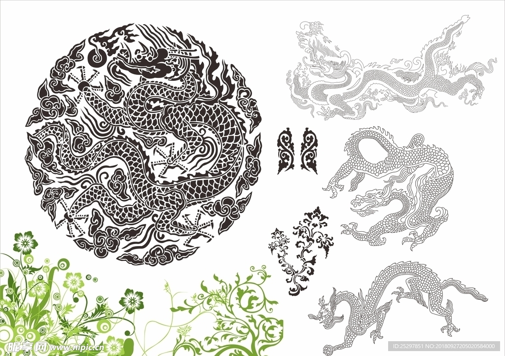 龙 花草 素材