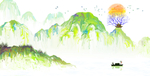 淡青色古风山水画