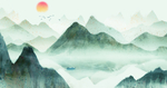 水墨水彩青绿山水画