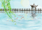 花港观鱼古风插画