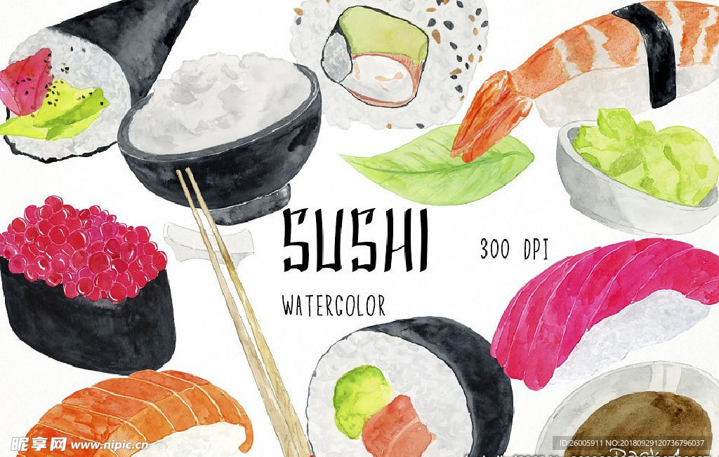 手绘寿司 寿司水彩画