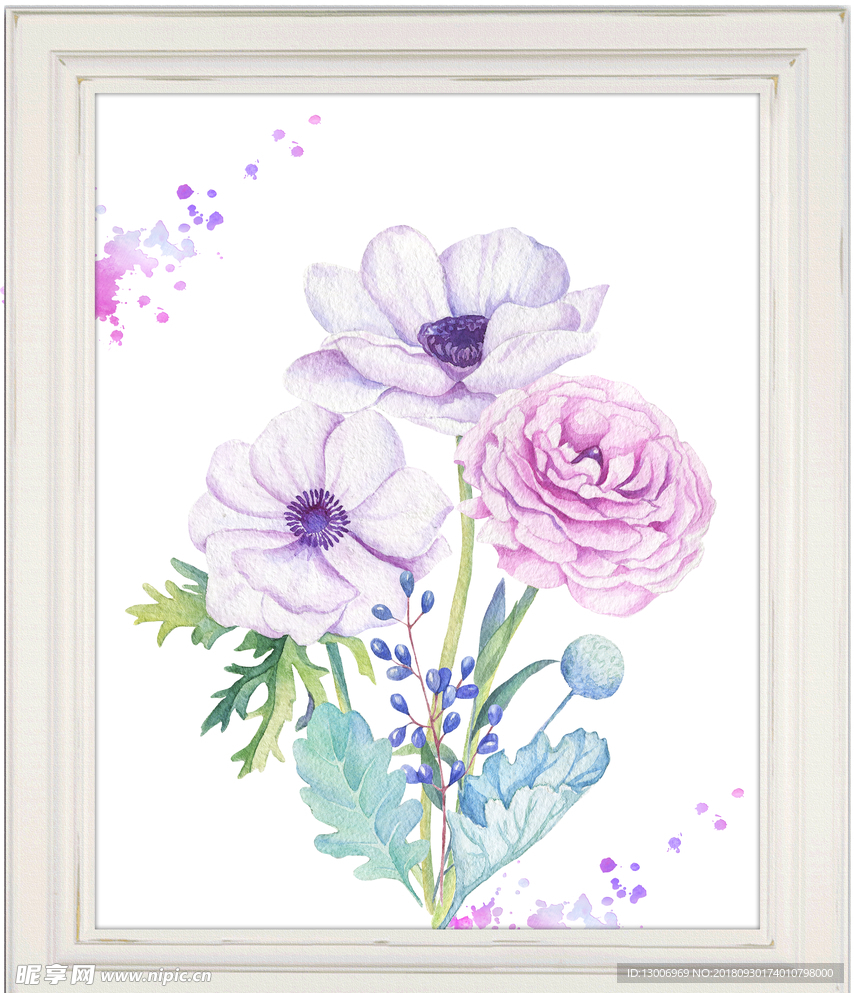 手绘水彩唯美花卉装饰画