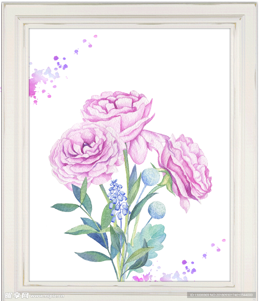 手绘水彩唯美花卉装饰画