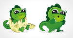 手绘绿色的小恐龙插画设计