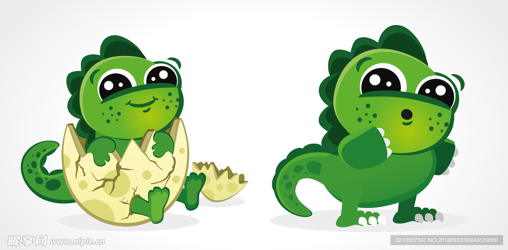 手绘绿色的小恐龙插画设计