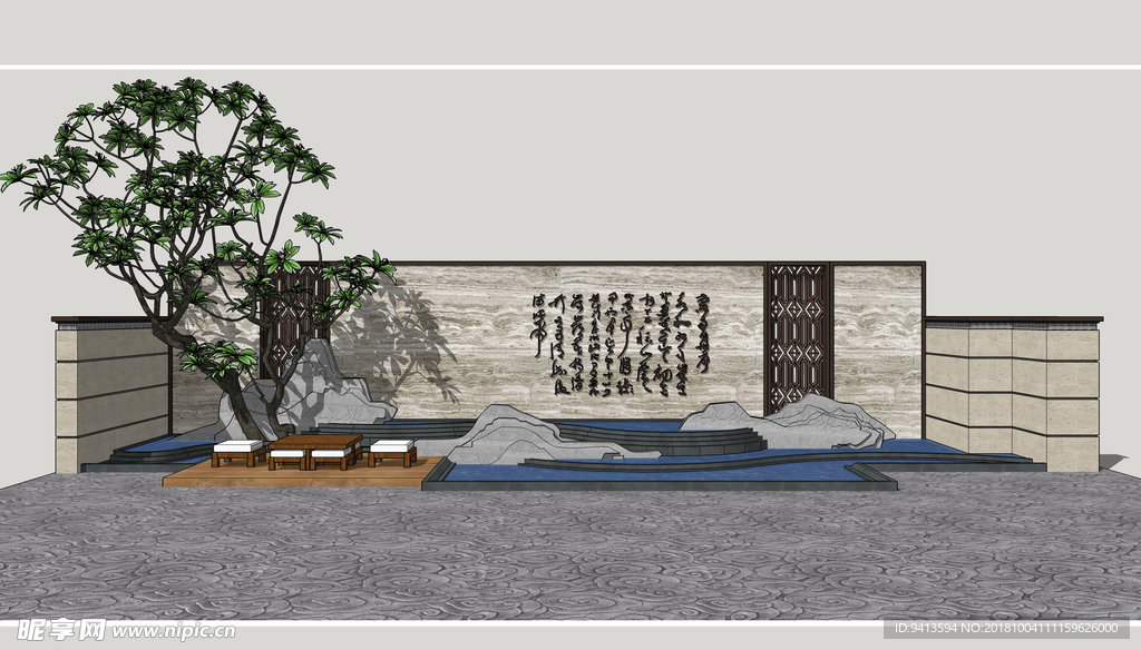 中式山水景墙