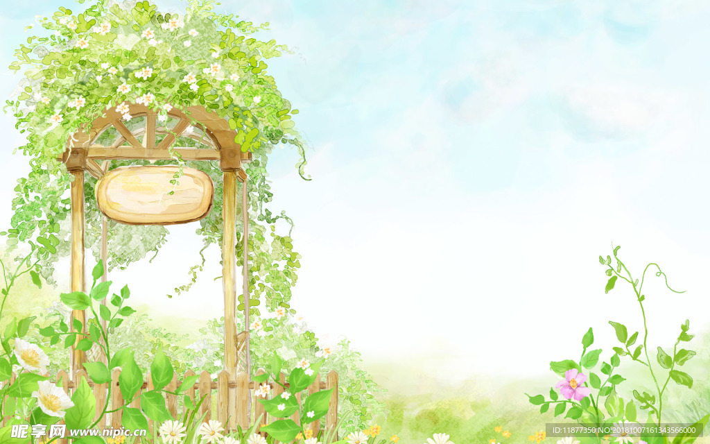 手绘绿植背景