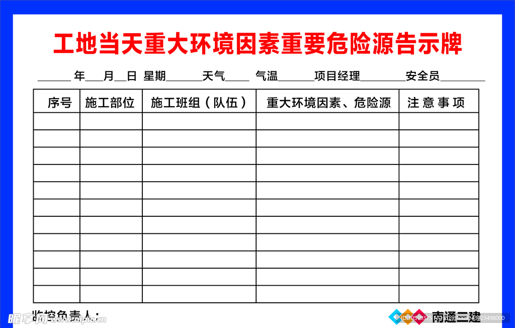 工地 天气 环境 危险源告知牌