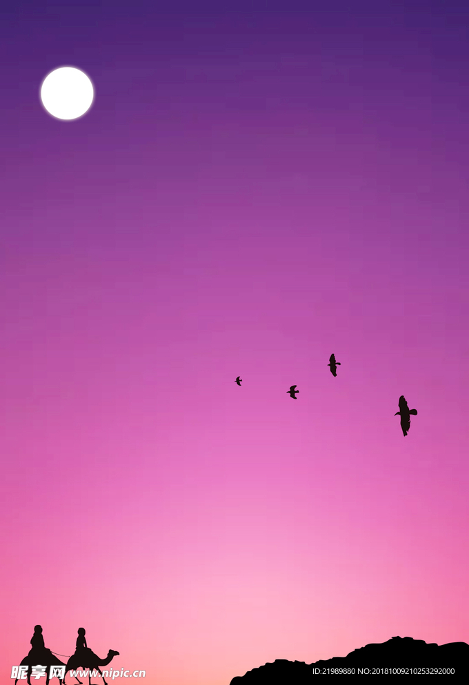 夜色卡通风景背景图