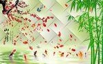 山水情新中式花鸟背景墙