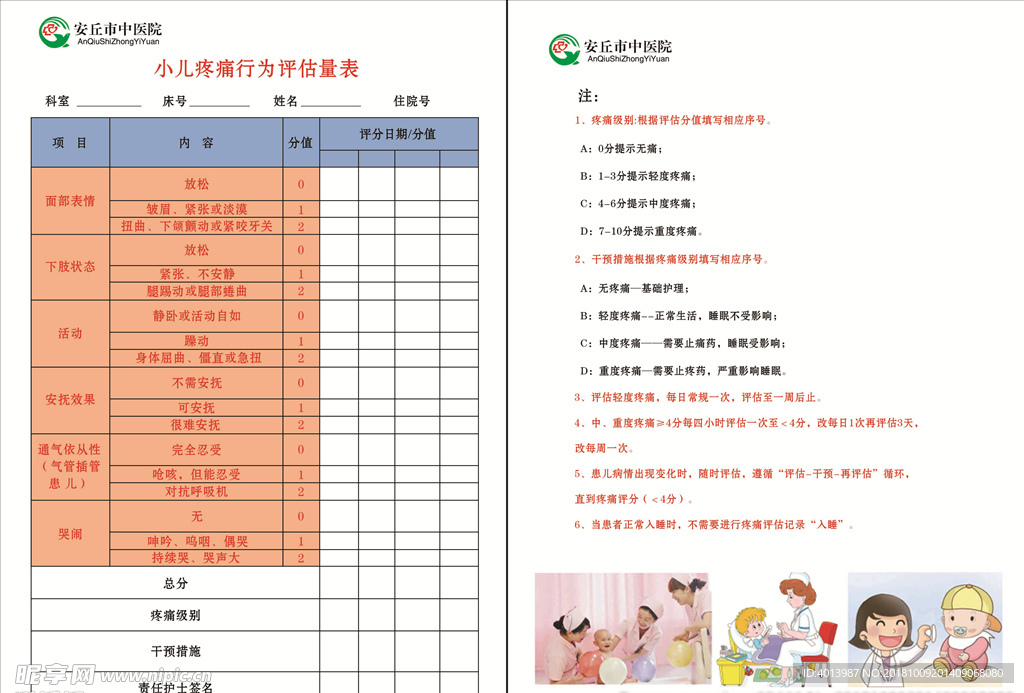 小儿疼痛行为评估表