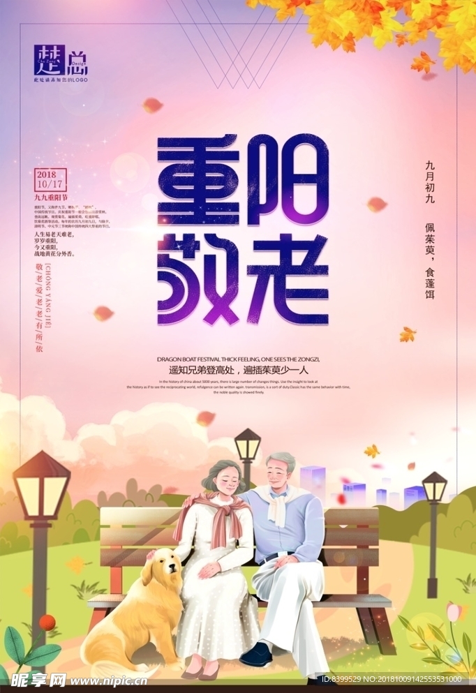 炫彩清新重阳节海报