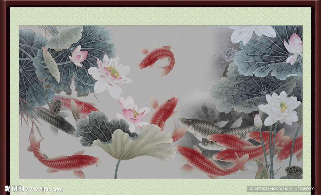 九鱼图 荷花 荷花图