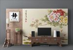 中式电视墙3d模型