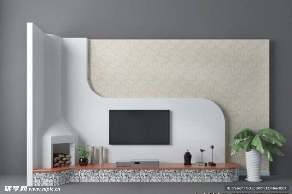地中海电视墙3d模型