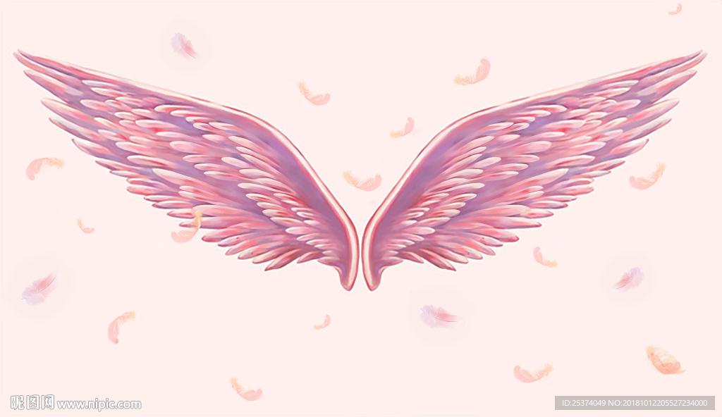 粉色3d立体白色天使翅膀墙纸