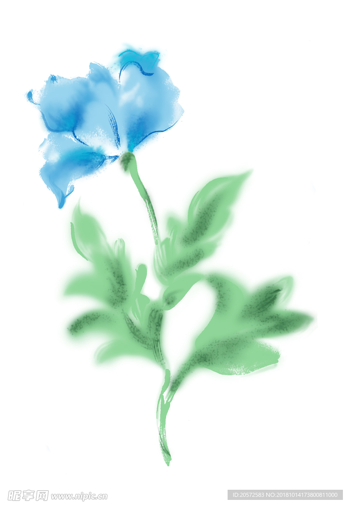 蓝色的水彩花