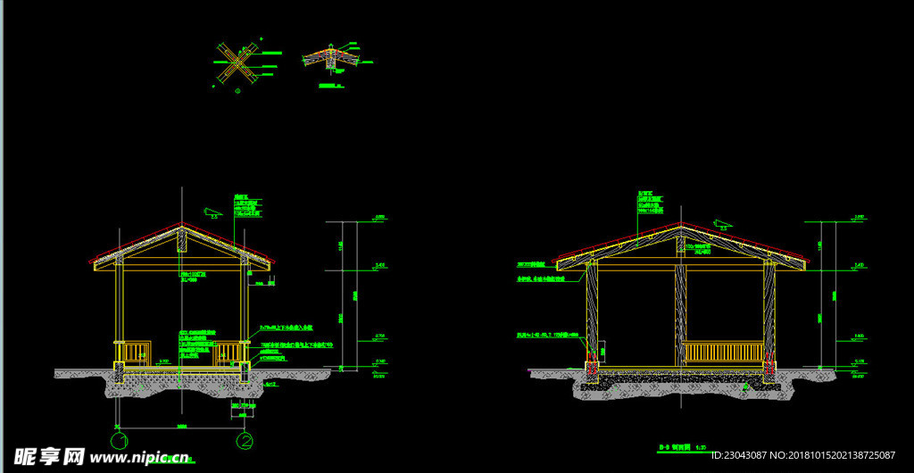 亭子廊子建筑结构详图CAD