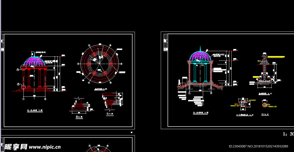 亭子廊子建筑结构详图CAD