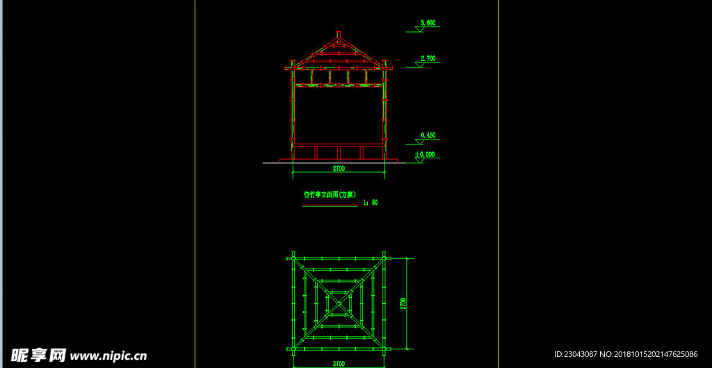 亭子廊子建筑结构详图CAD