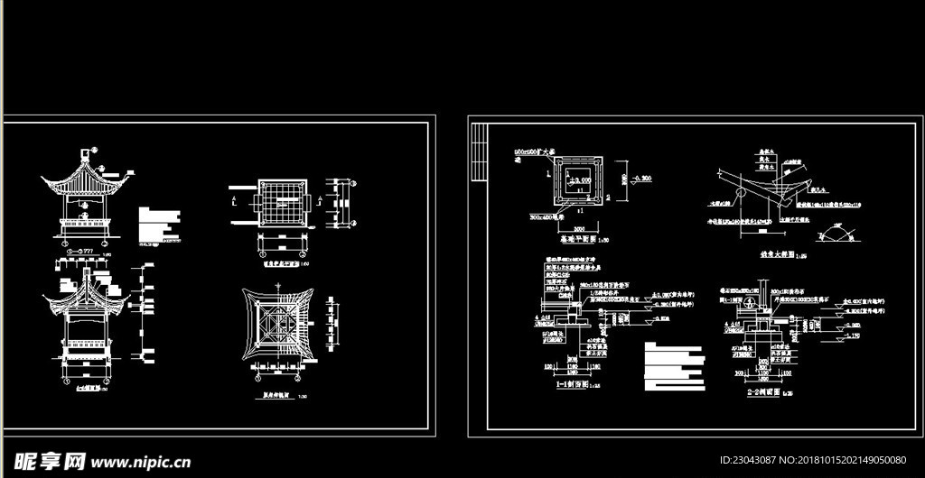 亭子廊子建筑结构详图CAD