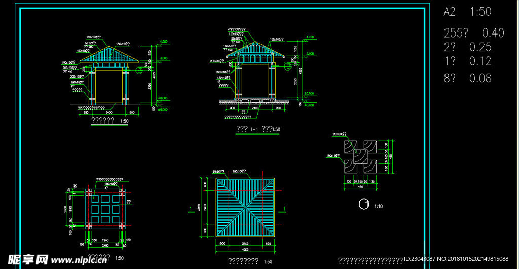 亭子廊子建筑结构详图CAD