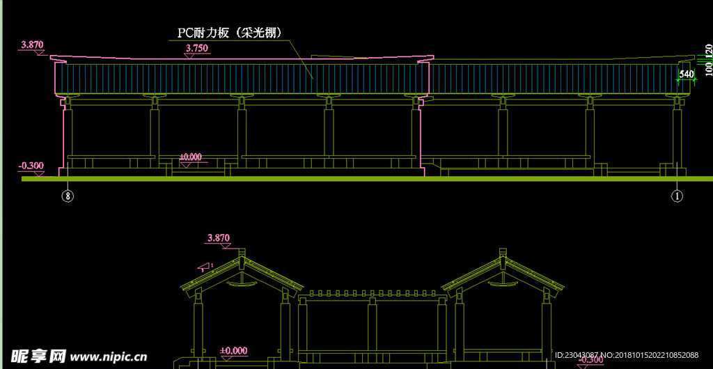 廊子建筑结构详图CAD