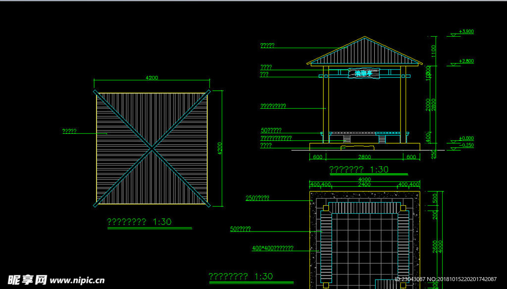 亭子廊子建筑结构详图CAD