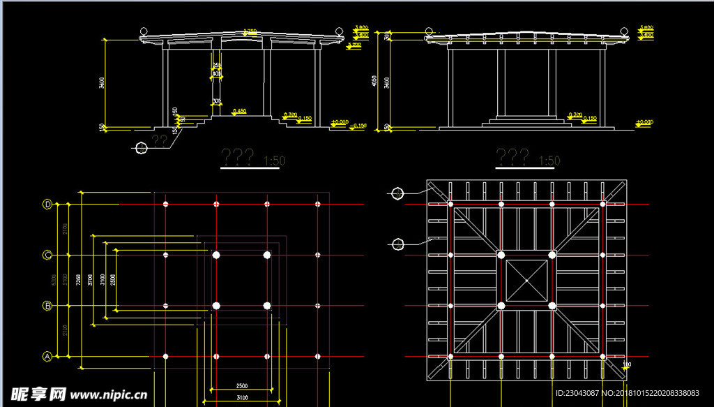 亭子廊子建筑结构详图CAD