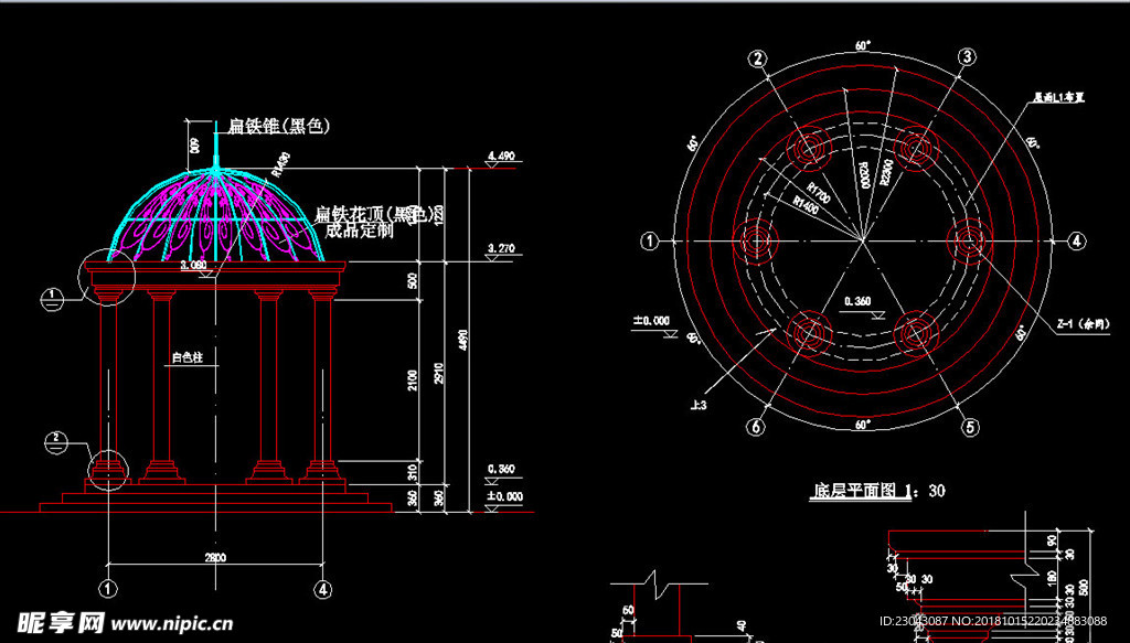 亭子廊子建筑结构详图CAD