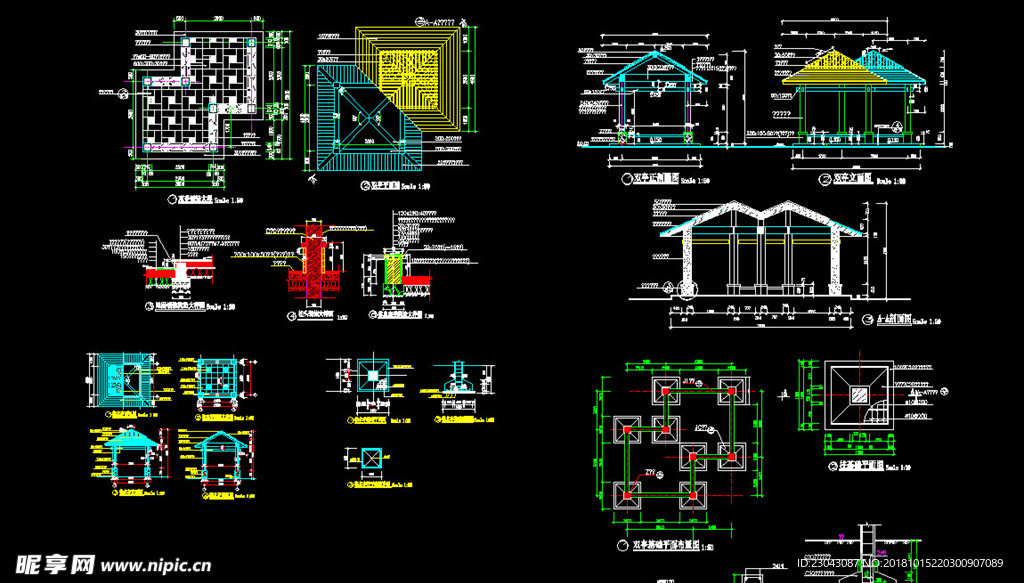 亭子廊子建筑结构详图CAD