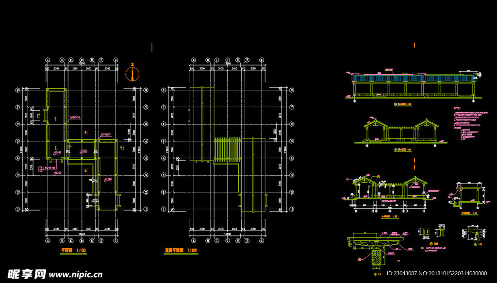 亭子廊子建筑结构详图CAD