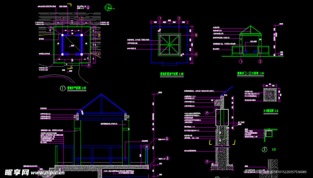 亭子廊子建筑结构详图CAD