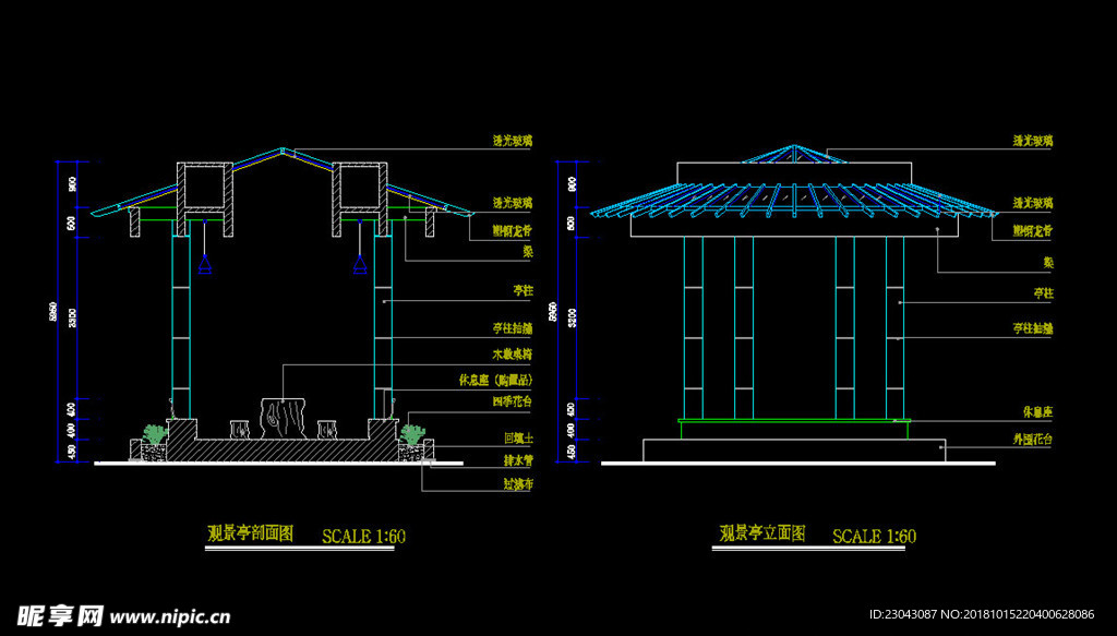 亭子廊子建筑结构详图CAD