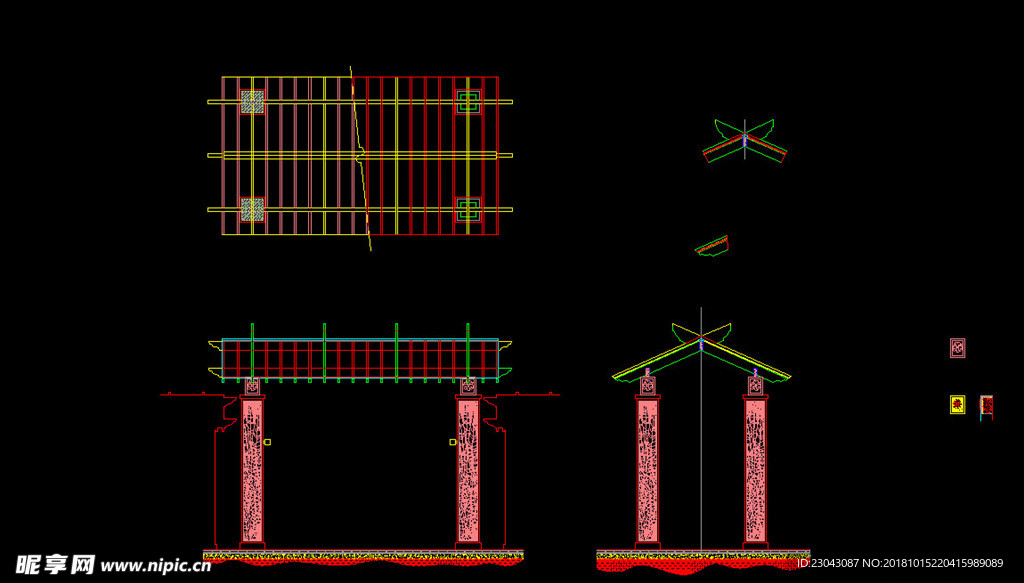 亭子廊子建筑结构详图CAD