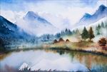 冬季远山湖泊风景画