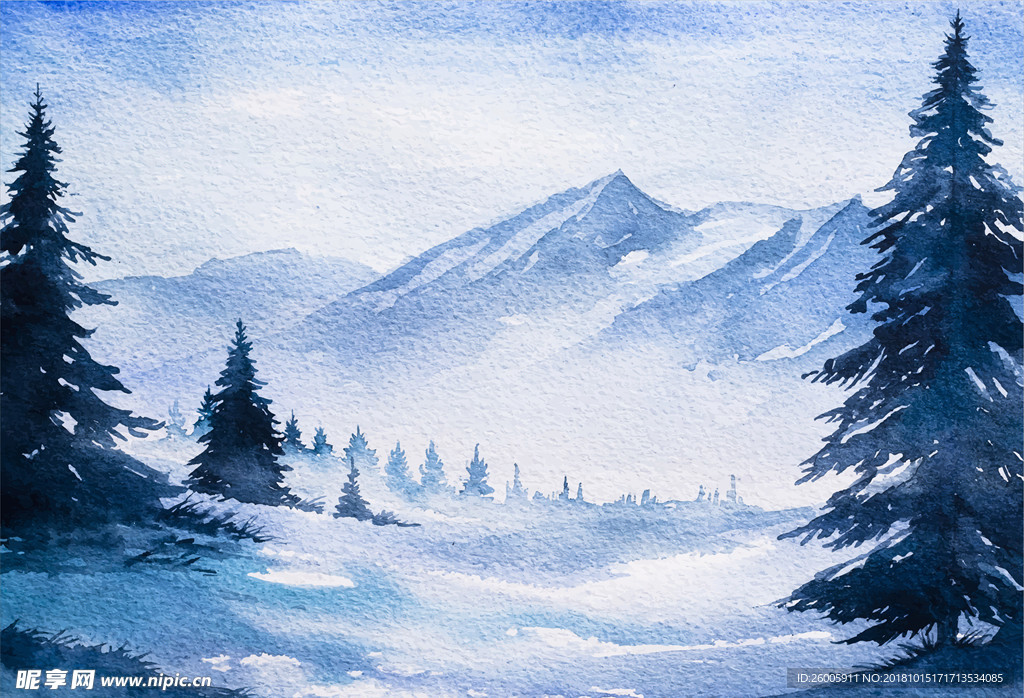 冬季雪天风景画