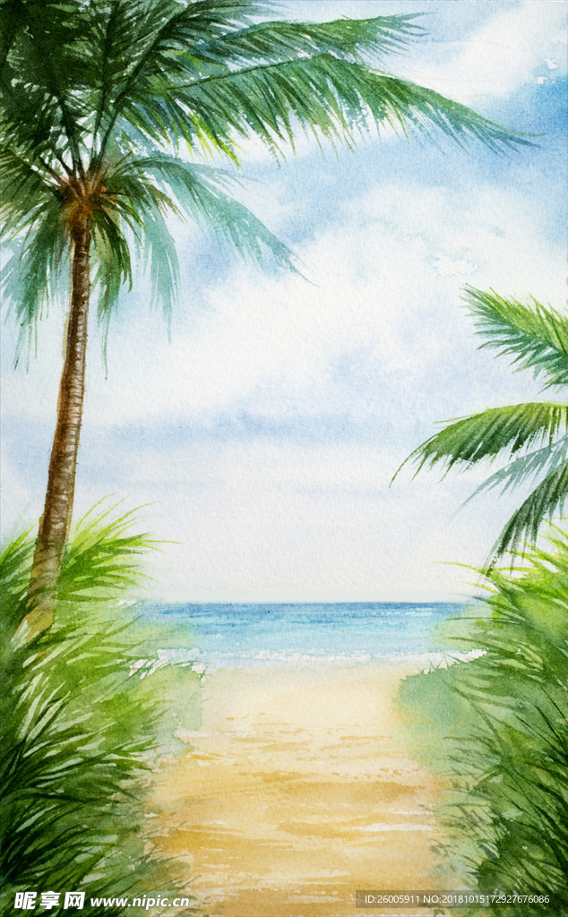 大海椰树沙滩风景画