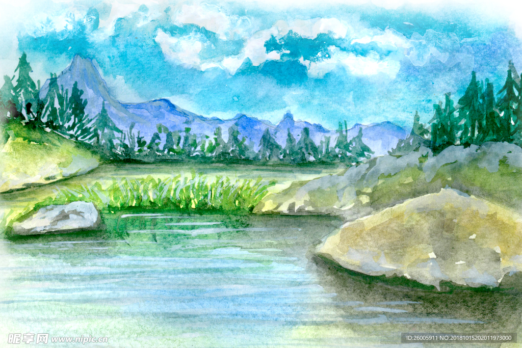 高山湖泊风景画 装饰画