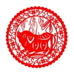手绘猪年剪纸喜庆窗花插画素材