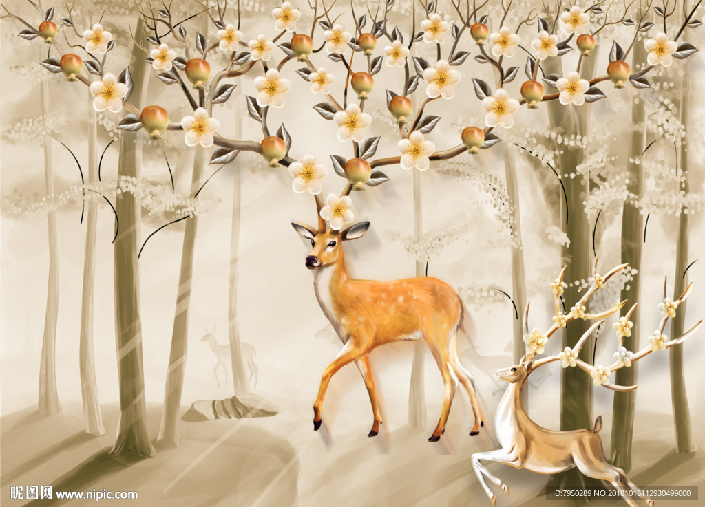 北欧麋鹿背景墙