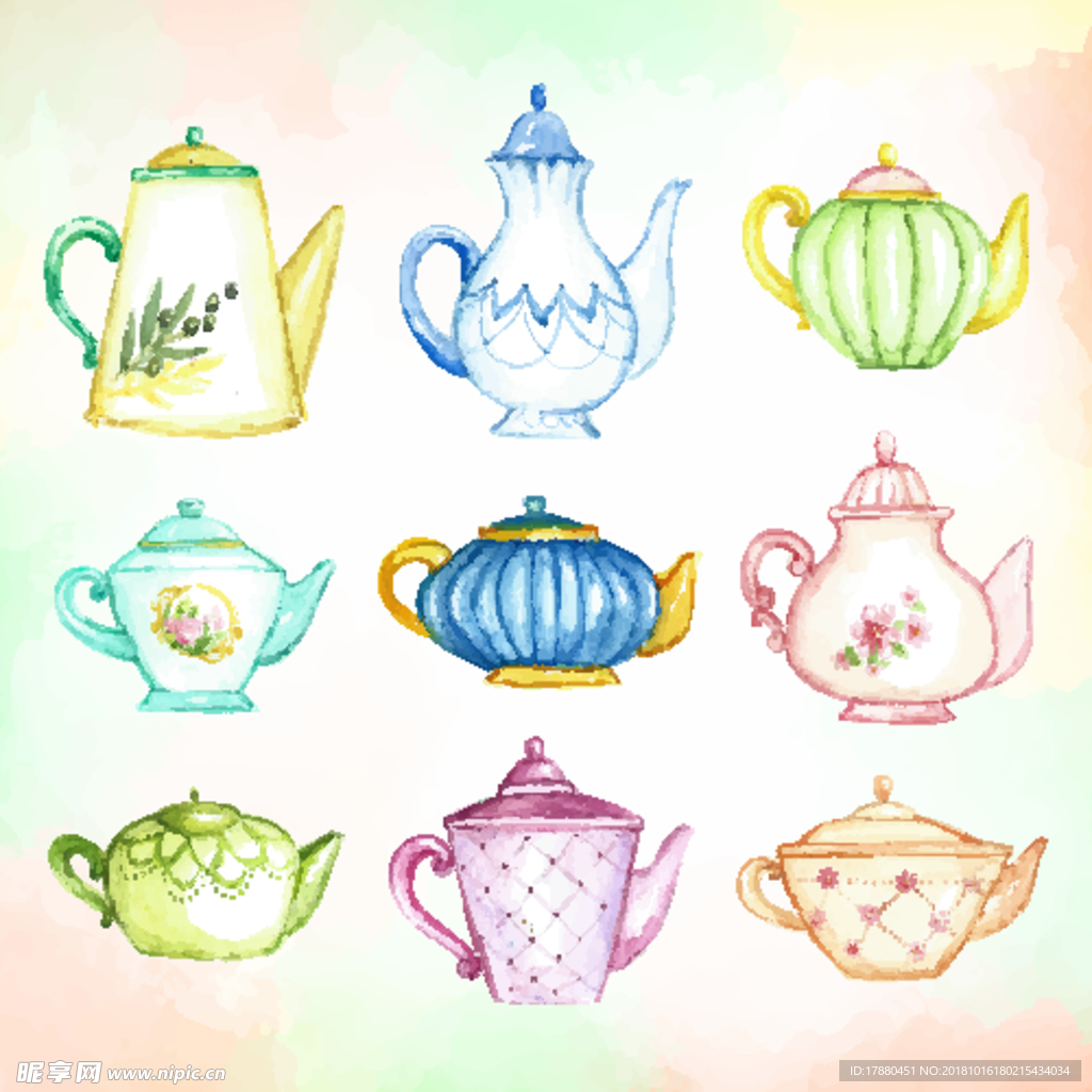 各式水彩茶壶