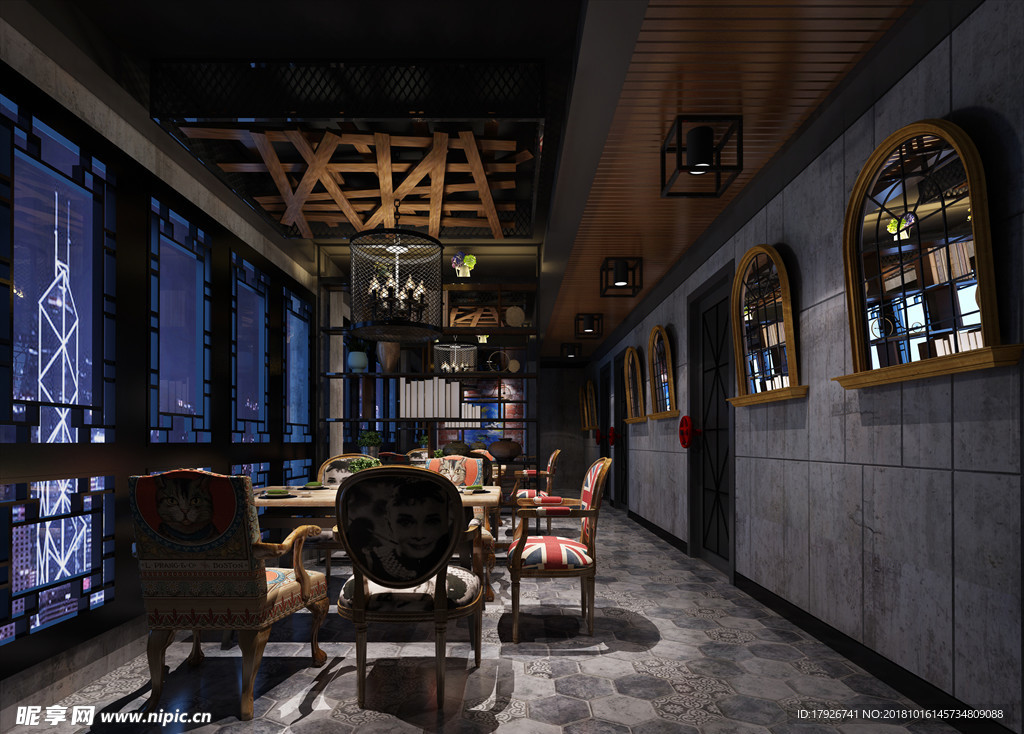 主题餐厅饭店3D渲染模型