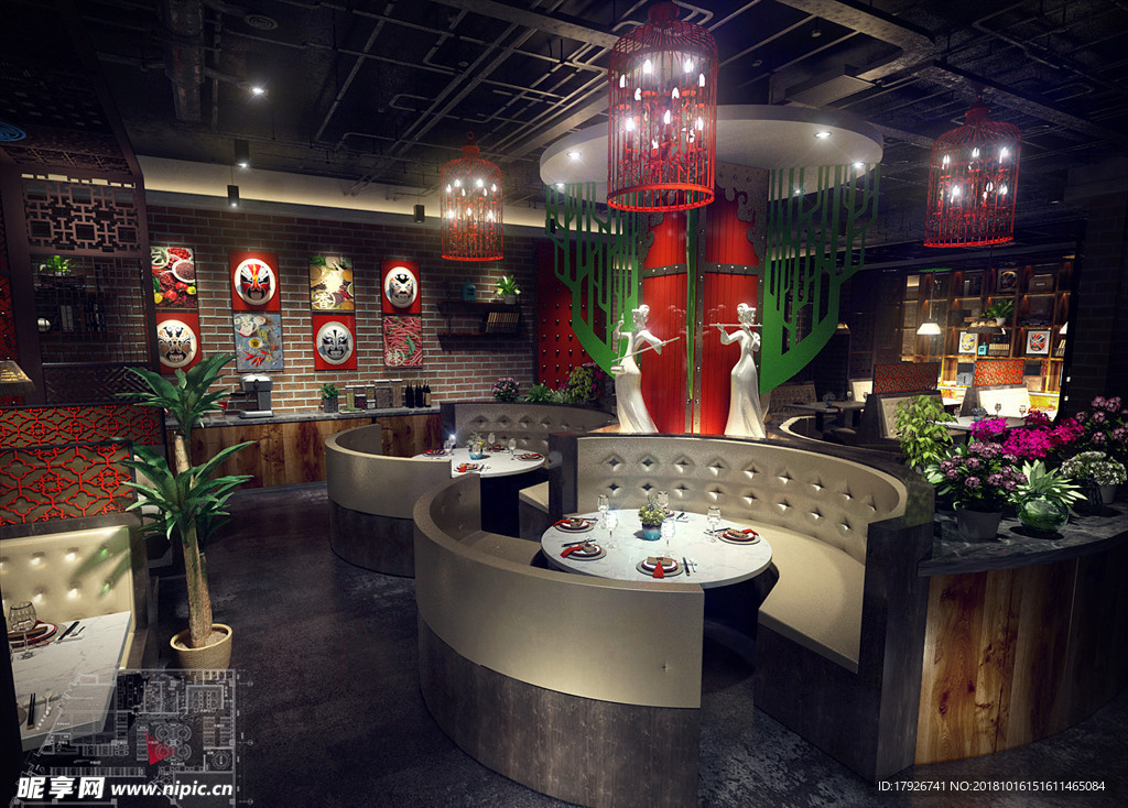 主题餐厅饭店3D渲染模型